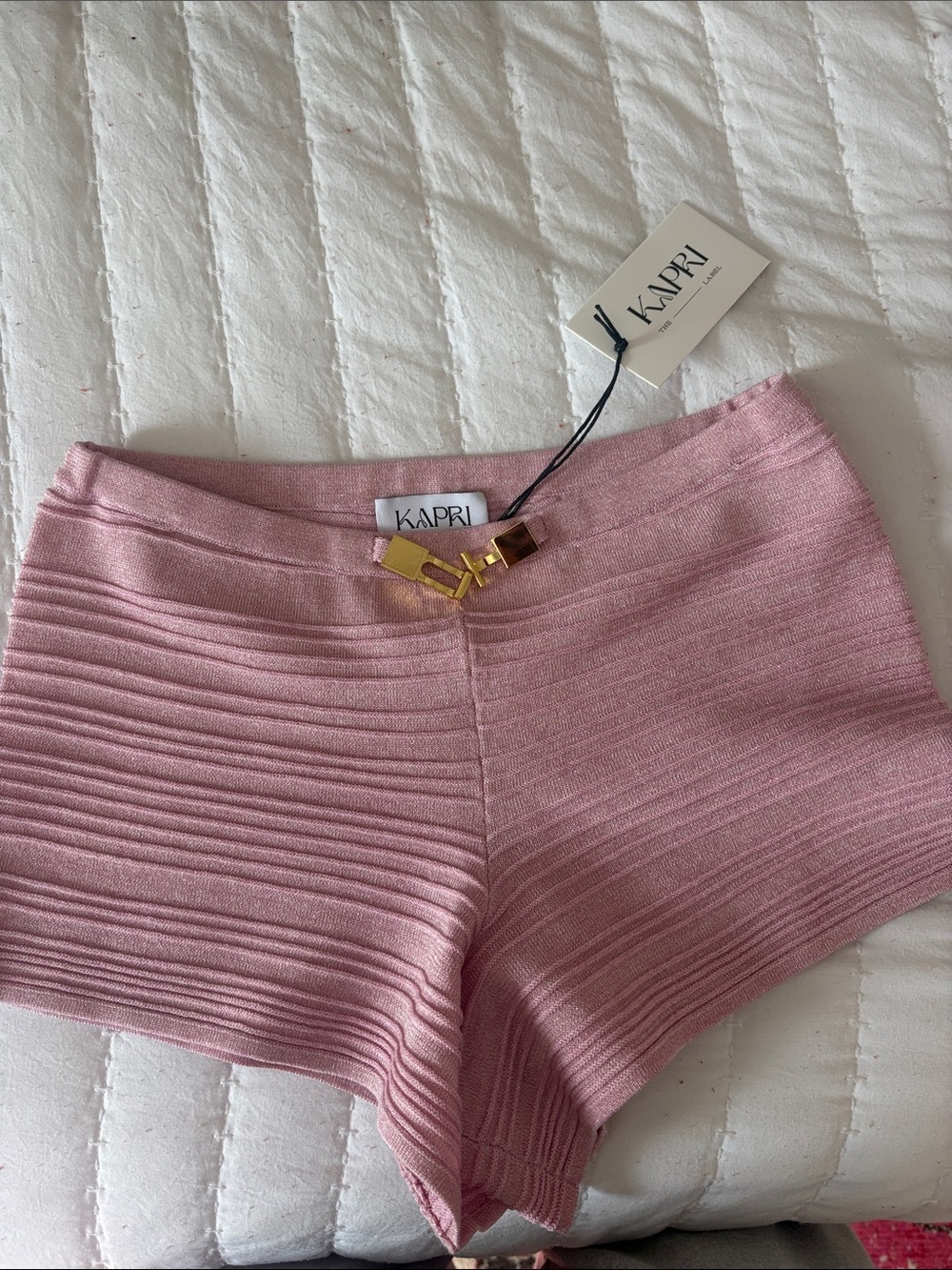 REVOLVE Kapri Pink Ribbed Bike Shorts with Gold Hardware
